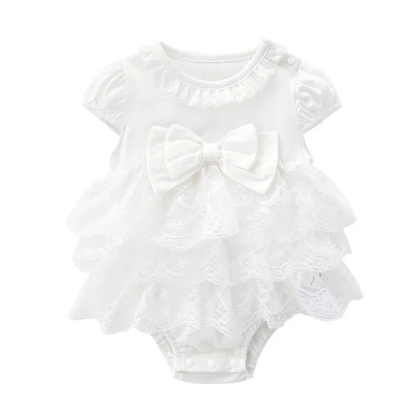 Cotton Bodysuit For Newborns Summer Short Sleeve Jumpsuit For Girls Lace New born 1st Birthday Party Clothes Twin Clothing 2023 - Image 2