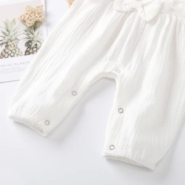 Baby Girl Cotton Linen Romper Two-piece Clothes Set Sleeveless Round Collar Jumpsuit Headdress Pink/ White/ Purple/ Green/Yellow - Image 6