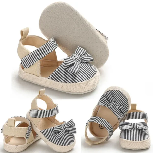 2019 Children Summer Shoes Newborn Infant Baby Girl Boy Soft Crib Shoes Infants Anti-slip Sneaker Striped Bow Prewalker 0-18M - Image 4