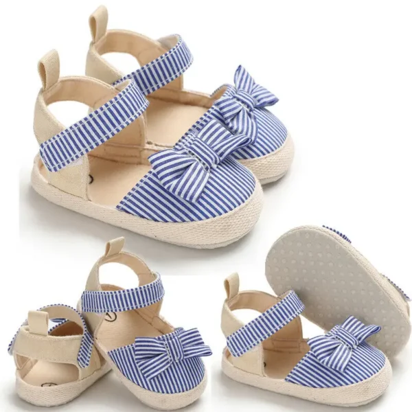 2019 Children Summer Shoes Newborn Infant Baby Girl Boy Soft Crib Shoes Infants Anti-slip Sneaker Striped Bow Prewalker 0-18M - Image 5