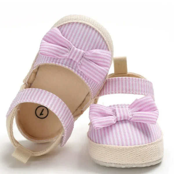 2019 Children Summer Shoes Newborn Infant Baby Girl Boy Soft Crib Shoes Infants Anti-slip Sneaker Striped Bow Prewalker 0-18M - Image 2