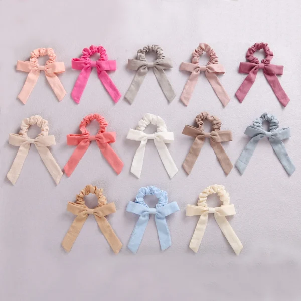 Solid Color Bow Linen Girls Elastic Hair Bands Long Ribbon Ponytail Scarf Hair Tie Women Scrunchies Girl Hair Accessories - Image 5