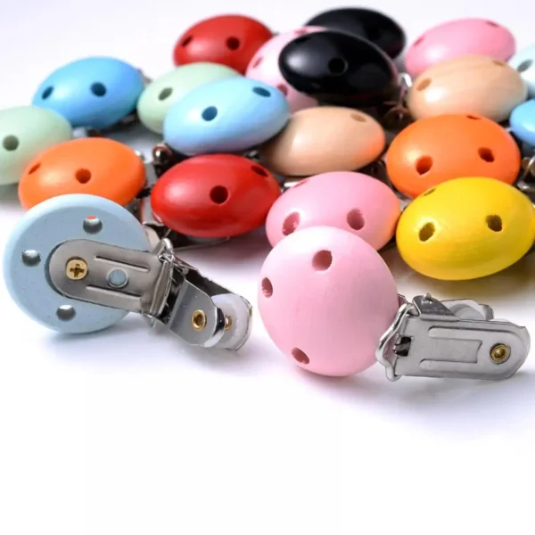 5Pcs/Lot 10 Colors 30mm Baby DIY Nipple Chain Essential Accessories Round Wood Pacifier Clip for Baby Safe Teething Jewelry - Image 6