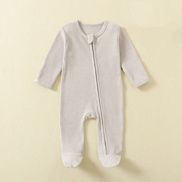Organic Cotton Baby Rompers Waffle 100% Cotton Infant Boys Girls Jumpsuit Zipper Footed Solid Long-Sleeve Pajamas Sleepsuits - Image 4
