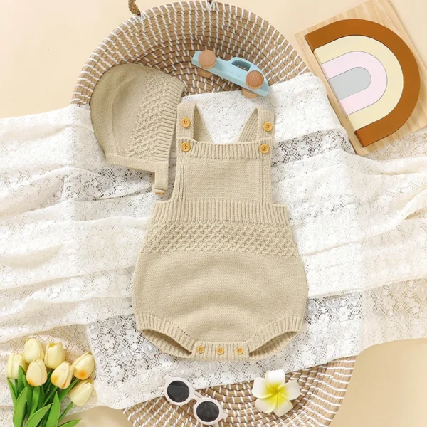 Baby Bodysuits Sleeveless Newborn Boys Girls Solid Color Onesie Hats Outfits Sets 2pcs Infant Unisex Playsuits Children Clothes - Image 3
