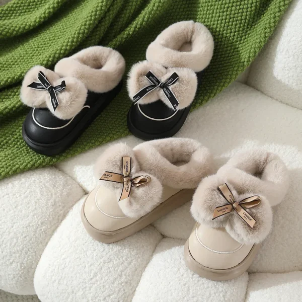 Winter Warm Fluffy Bowknot Round Toe EVA Indoor Household Slippers Comfortable Shoes Sweet Cute - Image 2