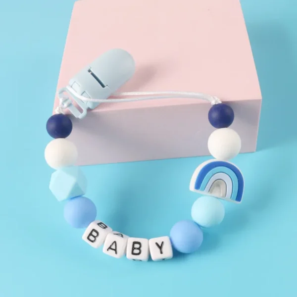 Custom Personalized Name Pacifier Holder Chain Handmade Beech Wooden Clip Cilicone Teether Baby Teething Toy Newborn Chew Gift - Image 5