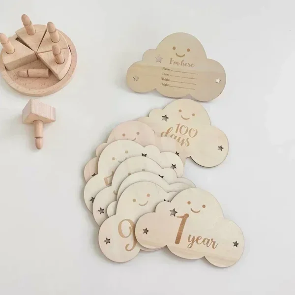 8pc/set Wooden Baby Milestone Card for Newborn Cute Cloud Shape Photography Props Accessories Month Cards Sticker Newborn Gifts - Image 9