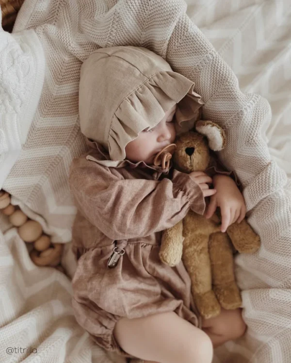 2Pcs Spring Baby Girls Playsuit With Hat Long Sleeves Newborn Romper Cotton Linen Fabric Infant Clothes - Image 2