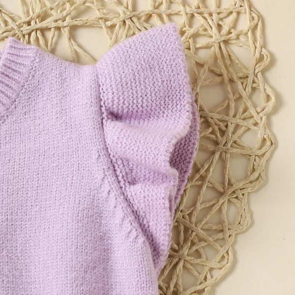 Newborn Baby Solid Woolen Sweater Fall Winter Flutter Sleeve Warm Sweater Romper For Infant Girls In Three Colors 0-2 Years Old - Image 2