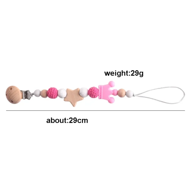 Baby Pacifier Chain Clips Wood Pentagram Teether Silicone Round Beads Teething Chain For Care Soother Chew Toys - Image 2