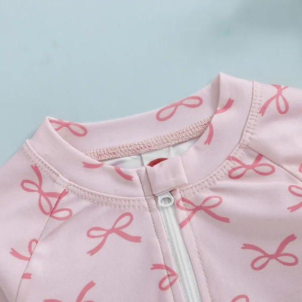 MISOWMNJOY Princess Baby Girl Swimwear Long Sleeve Rash Guard Beach Swimsuit Bow/Cherry Print Toddler Bathing Suit with Sun Hat - Image 4