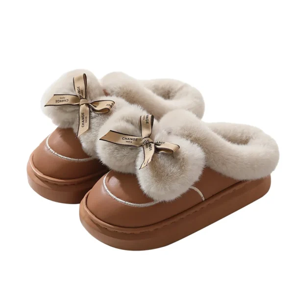 Winter Warm Fluffy Bowknot Round Toe EVA Indoor Household Slippers Comfortable Shoes Sweet Cute - Image 5