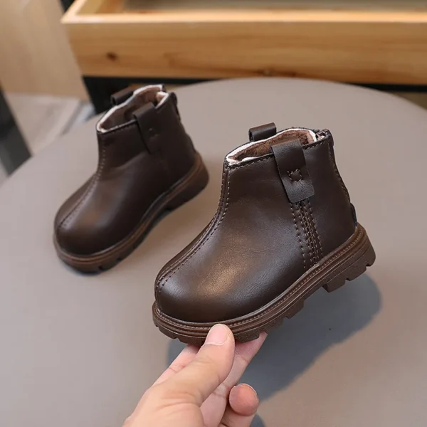 Autumn Winter Baby Boots Little Kids Warm Fur Shoes Toddler Boy Girl Soft PU Leathe Ankle Boots For Baby White, Black, Brown - Image 4