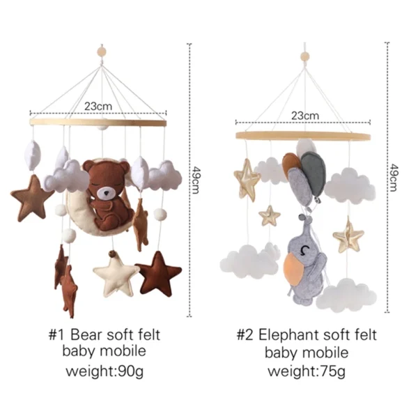 Let's Make Wooden Baby Rattles Soft Felt Cartoon Bear Cloudy Star Moon Hanging Bed Bell Mobile Crib Montessori Education Toys - Image 4