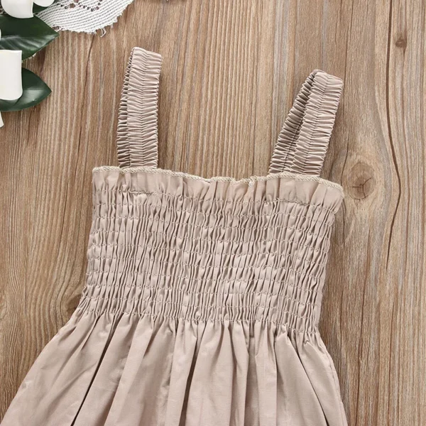 Baby's Clothes Summer Jumpsuit Outfit Solid Color Ruched Toddler Girl Casual Sleeveless Suspender Kids Rompers Headband Set - Image 6