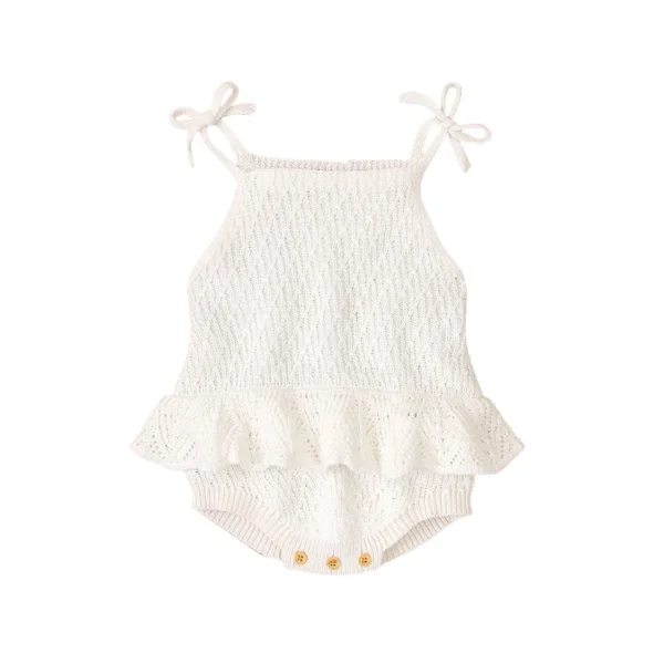 100% Cotton Knit Baby Romper 0-2 Years Bowknot Ruffled Sling Jumpsuit for Infant Girls Snap Button Diaper Change Design Romper - Image 4
