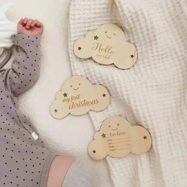 8pc/set Wooden Baby Milestone Card for Newborn Cute Cloud Shape Photography Props Accessories Month Cards Sticker Newborn Gifts - Image 5