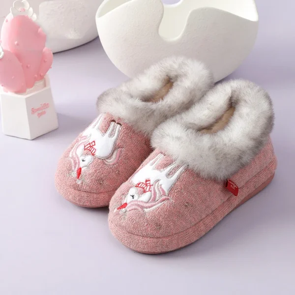 Evshine Children Winter Warm Plush Cotton Shoes Lovely Animals Fur Fuzzy Home Slippers Indoor Anti-slip Comfortable Furry Slides - Image 3