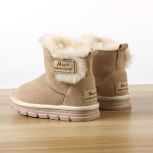 Cowhide Children's Winter Snow Boots Warm Suede Kids Cotton-padded Shoes Boys Girls Fashion Shoes