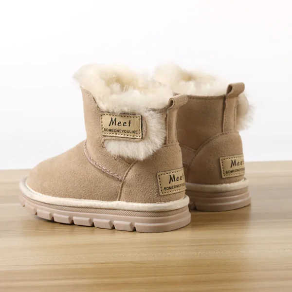 Cowhide Children's Winter Snow Boots Warm Suede Kids Cotton-padded Shoes Boys Girls Fashion Shoes