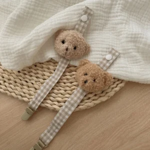 Bear Plaid Cotton Pacifier Chain Clip Baby Nursing Teether Soother Holder