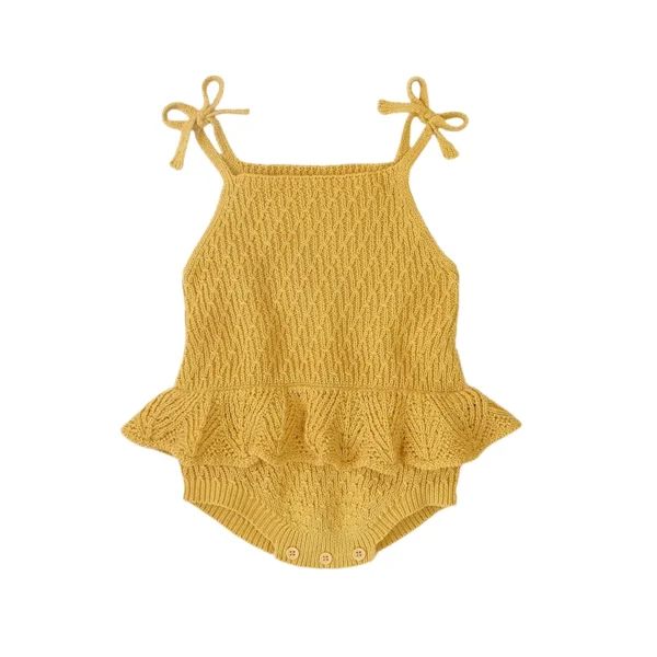 100% Cotton Knit Baby Romper 0-2 Years Bowknot Ruffled Sling Jumpsuit for Infant Girls Snap Button Diaper Change Design Romper - Image 2