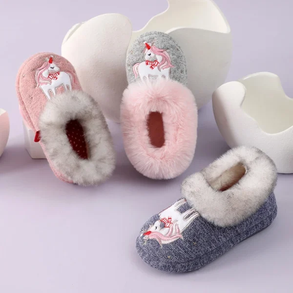 Evshine Children Winter Warm Plush Cotton Shoes Lovely Animals Fur Fuzzy Home Slippers Indoor Anti-slip Comfortable Furry Slides - Image 4