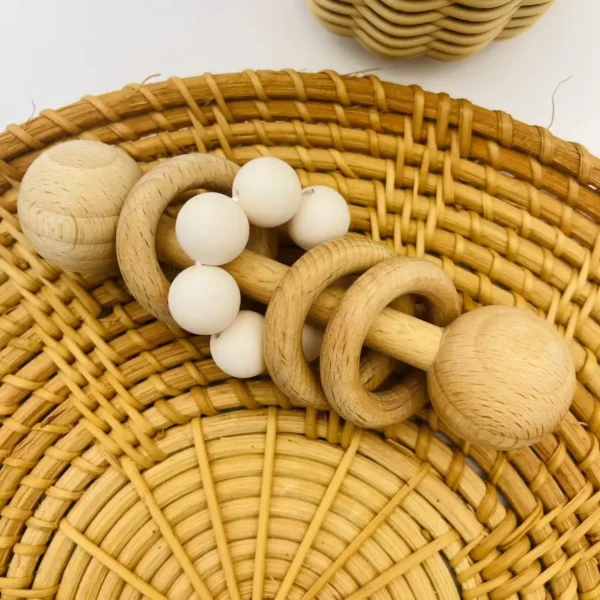 Infant Handhold Shaking Bell Beech Wood Teething Toy Rattle Educational Baby Silicone Bead Chain Auditory Enlightenment - Image 6