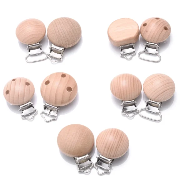 10Pcs Beech Wooden Pacifier Clip Baby Teether Soother Clasp Metal Nursing Accessories Chewable Teething Diy Dummy Clip Chains - Image 4