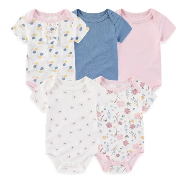 5 Pcs/Lot Four Seasons Fashion Cartoon Short Sleeve Baby Boy Girl Bodysuits Soft Newborn Onesies Clothes - Image 6