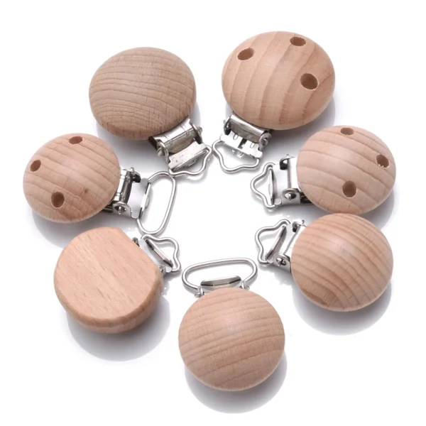 10Pcs Beech Wooden Pacifier Clip Baby Teether Soother Clasp Metal Nursing Accessories Chewable Teething Diy Dummy Clip Chains - Image 5