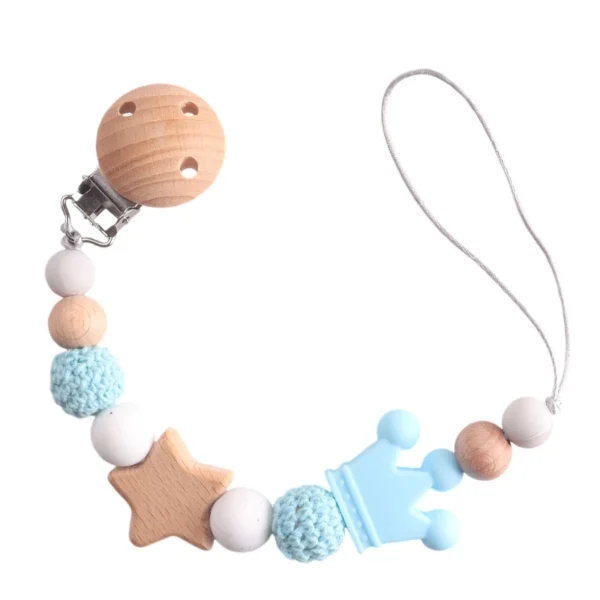 Baby Pacifier Chain Clips Wood Pentagram Teether Silicone Round Beads Teething Chain For Care Soother Chew Toys - Image 6