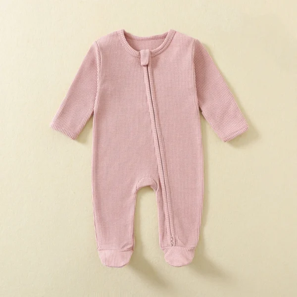 Organic Cotton Baby Rompers Waffle 100% Cotton Infant Boys Girls Jumpsuit Zipper Footed Solid Long-Sleeve Pajamas Sleepsuits - Image 2