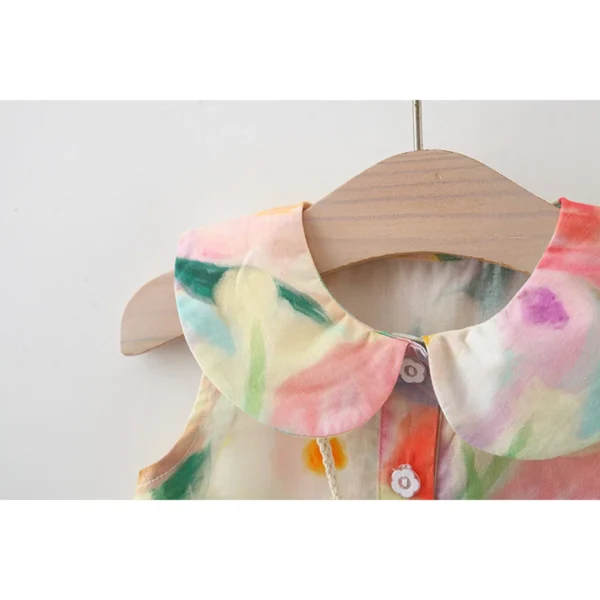 2 Pcs summer baby girl dress with sweet large flower doll collar sleeveless cotton dress paired with large flower crossbody bag - Image 3