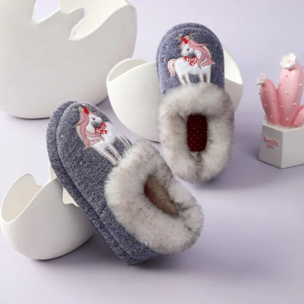 Evshine Children Winter Warm Plush Cotton Shoes Lovely Animals Fur Fuzzy Home Slippers Indoor Anti-slip Comfortable Furry Slides - Image 2