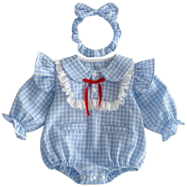 Spring College Style Baby Girls Rompers Cotton Laid Lace Broder Long Sleeve Toddler Girls Rompers Kids Girls Dress Sister Look - Image 2