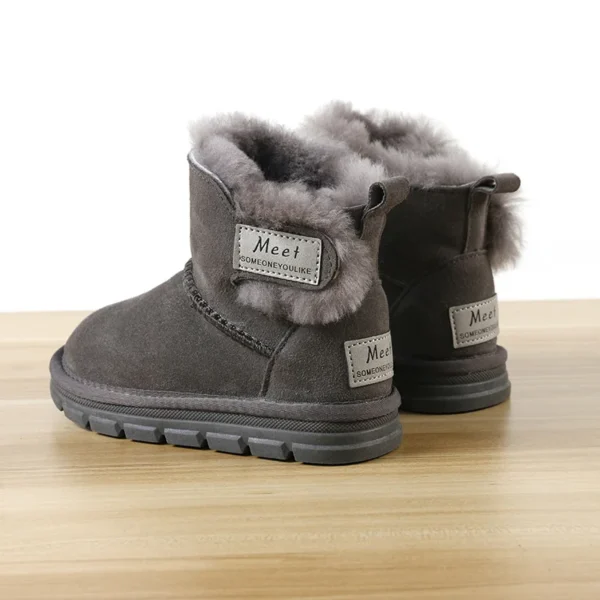 Cowhide Children's Winter Snow Boots Warm Suede Kids Cotton-padded Shoes Boys Girls Fashion Shoes - Image 3