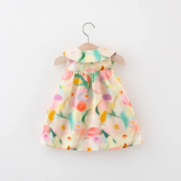 2 Pcs summer baby girl dress with sweet large flower doll collar sleeveless cotton dress paired with large flower crossbody bag - Image 2