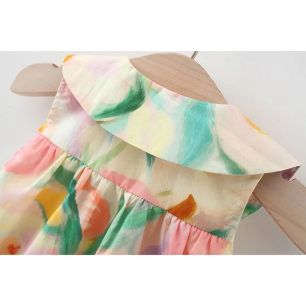 2 Pcs summer baby girl dress with sweet large flower doll collar sleeveless cotton dress paired with large flower crossbody bag - Image 6