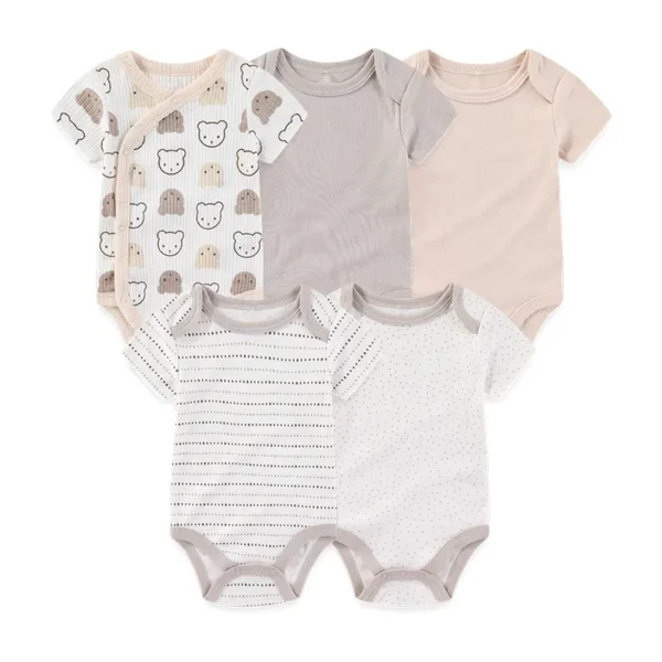 5 Pcs/Lot Four Seasons Fashion Cartoon Short Sleeve Baby Boy Girl Bodysuits Soft Newborn Onesies Clothes - Image 3