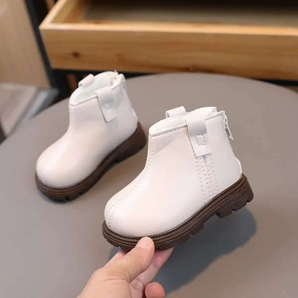 Autumn Winter Baby Boots Little Kids Warm Fur Shoes Toddler Boy Girl Soft PU Leathe Ankle Boots For Baby White, Black, Brown - Image 5