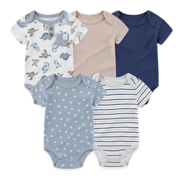 5 Pcs/Lot Four Seasons Fashion Cartoon Short Sleeve Baby Boy Girl Bodysuits Soft Newborn Onesies Clothes - Image 2