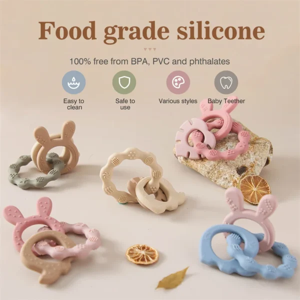1Pcs Baby Silicone Teether Ring BPA Free Rattles Bracelet Food Grade Newborn Baby Accessories Cartoon Silicone Teething Toys - Image 2
