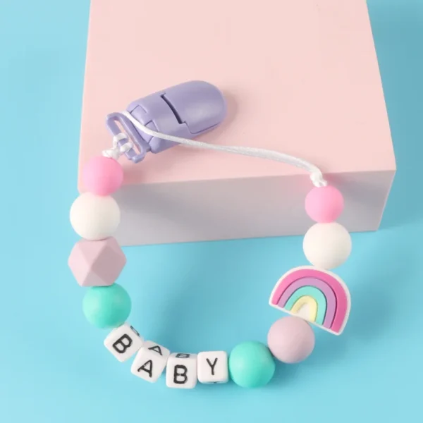 Custom Personalized Name Pacifier Holder Chain Handmade Beech Wooden Clip Cilicone Teether Baby Teething Toy Newborn Chew Gift - Image 4