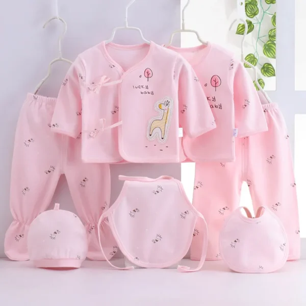 7Piece Spring Newborn Baby Stuff Toddler Clothes Cartoon Cute Cotton T-shirt+Pants+Hats Infant Boys Girls Clothing Set BC316 - Image 4