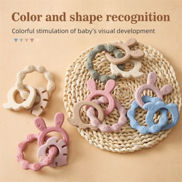 1Pcs Baby Silicone Teether Ring BPA Free Rattles Bracelet Food Grade Newborn Baby Accessories Cartoon Silicone Teething Toys - Image 4
