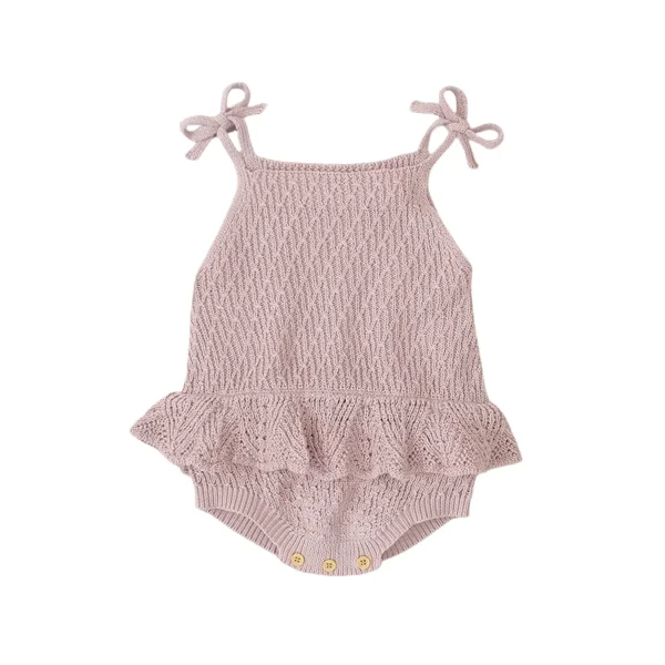 100% Cotton Knit Baby Romper 0-2 Years Bowknot Ruffled Sling Jumpsuit for Infant Girls Snap Button Diaper Change Design Romper - Image 3