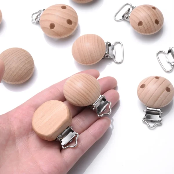 10Pcs Beech Wooden Pacifier Clip Baby Teether Soother Clasp Metal Nursing Accessories Chewable Teething Diy Dummy Clip Chains - Image 6