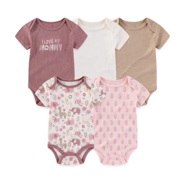 5 Pcs/Lot Four Seasons Fashion Cartoon Short Sleeve Baby Boy Girl Bodysuits Soft Newborn Onesies Clothes - Image 4
